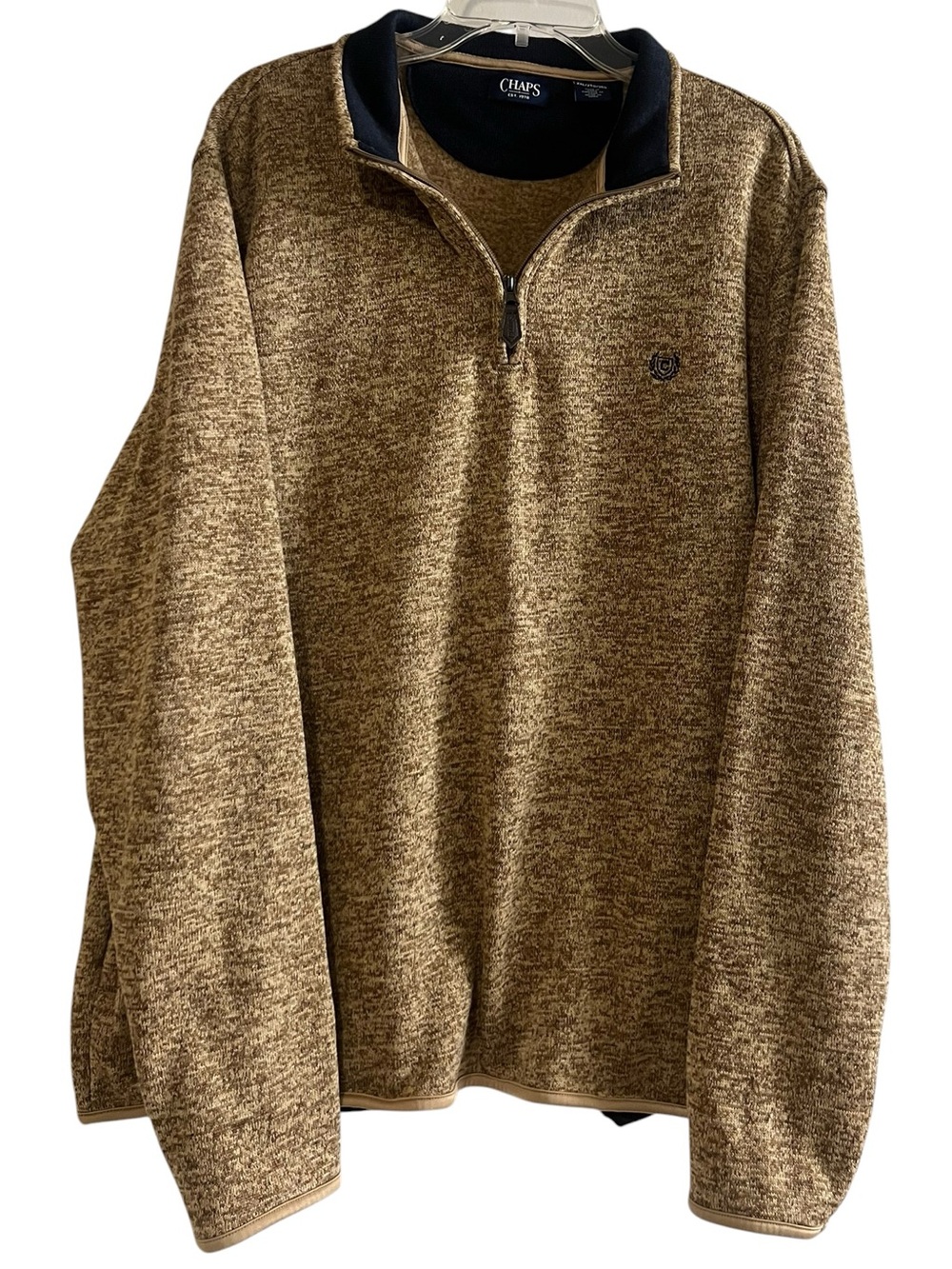 Chaps 1/4 Zip Pullover Sweater Marled Brown 2XL